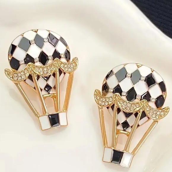 Black & White Hot Air Balloon Earrings - Picture 2 of 4